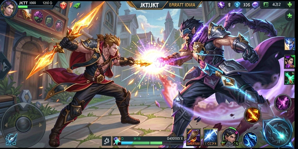 Tampilan gameplay seru di JKTJKT dengan pertempuran tim yang intens.