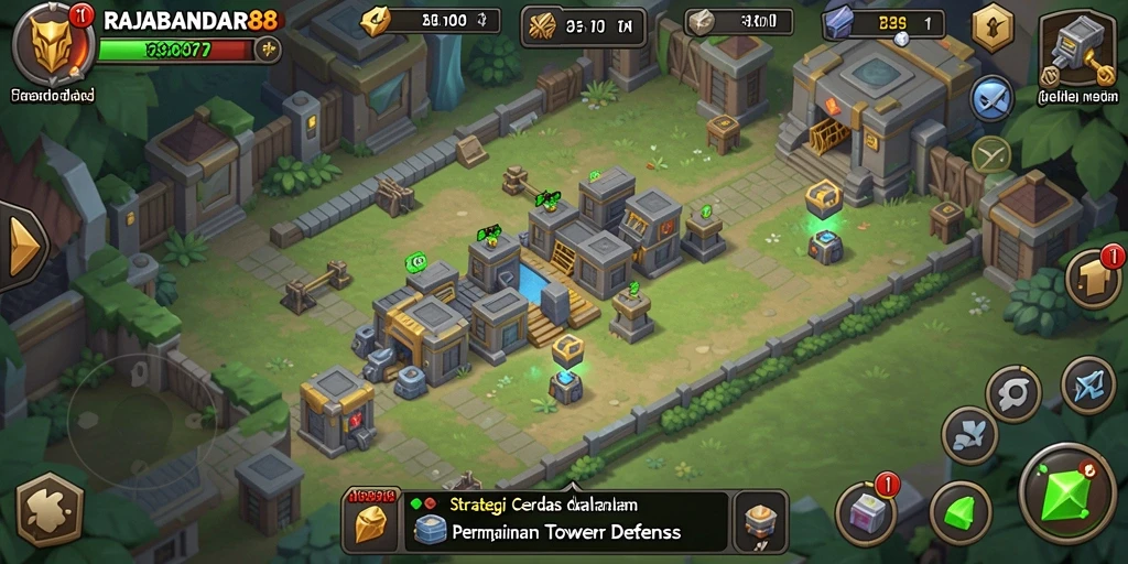 Screenshot menampilkan gameplay strategis Tower Defense yang seru.